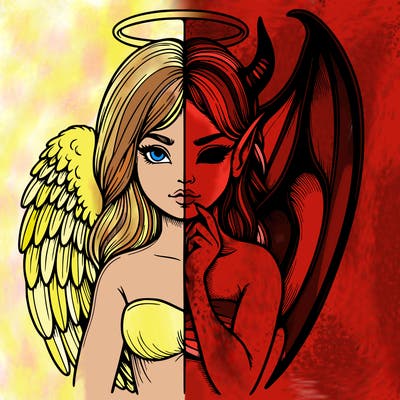 realistic angel half demon