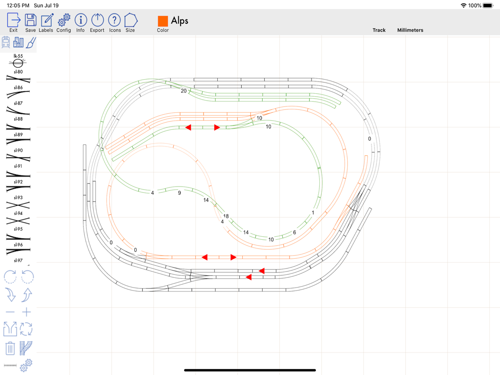 TrainDesign - Model railroad track layout design on a grid within the TrainDesign iPad app