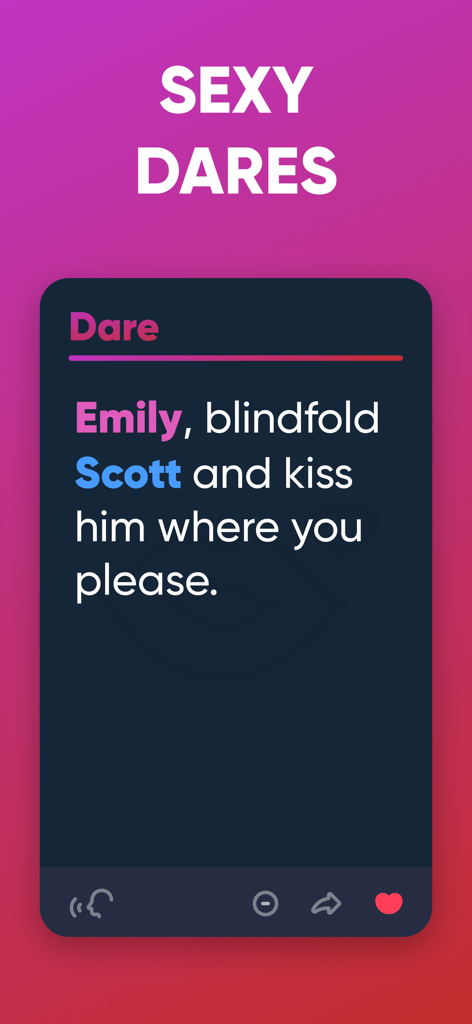 Sexify app screen displaying a sexy dare for couples with a pink gradient background