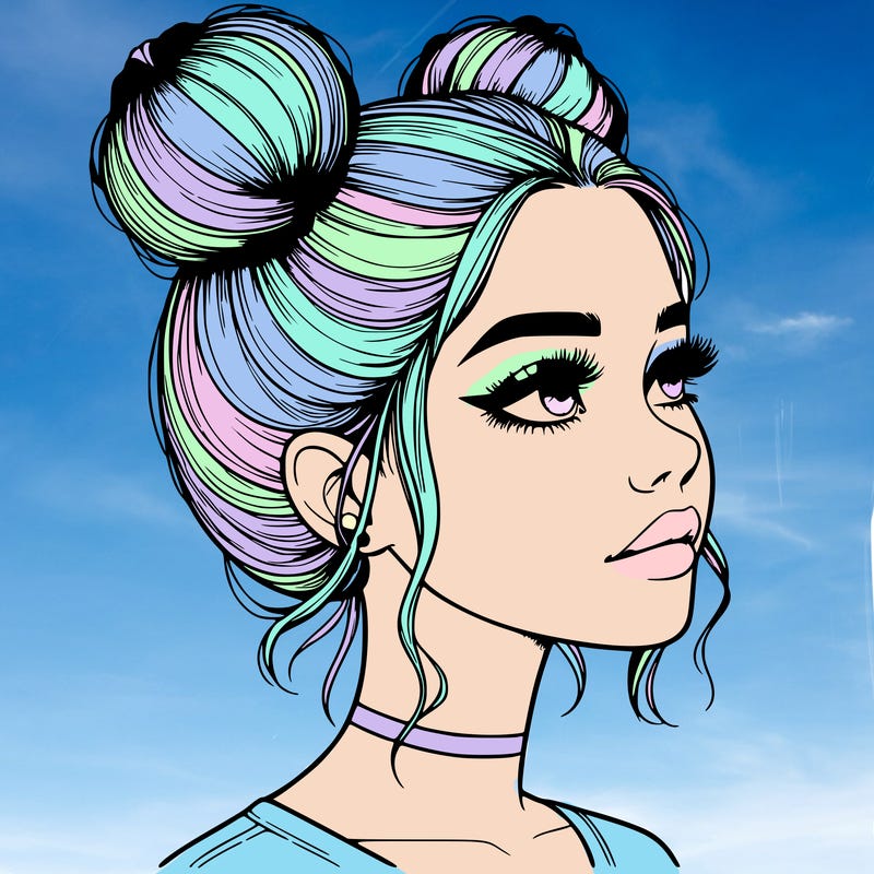 realistic girl with buns on the top of her head