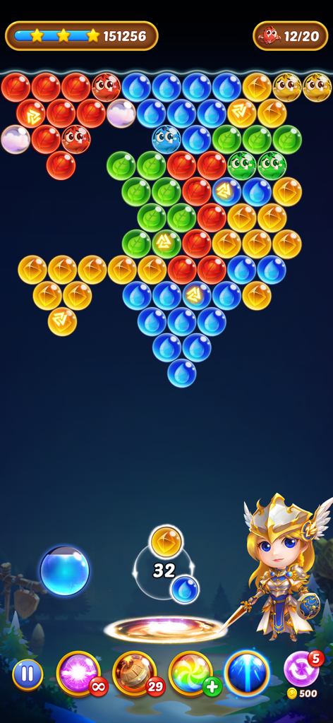 Bubble Viking Pop - Gameplay of Bubble Viking Pop featuring a bubble shooter puzzle and a female Viking hero