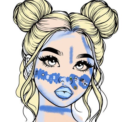realistic girl with two buns on her hair and lips