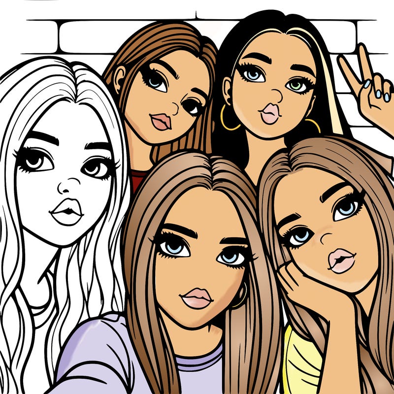 group of teen girls friends y2k up close in a selfie