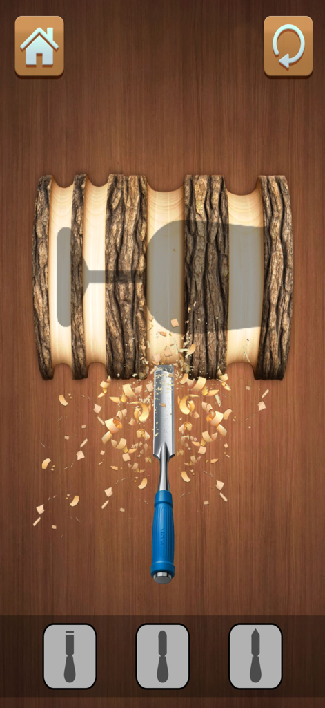 Mini Fidget Toys & Pop it Game - A virtual wood carving activity where a chisel is used to shape a log