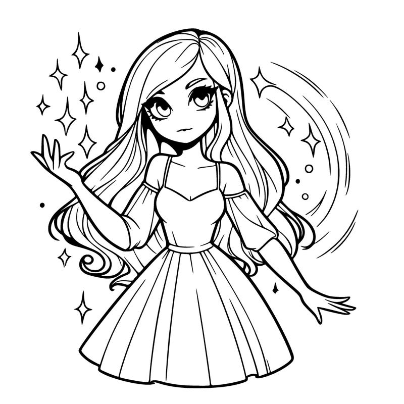 a realistic girl with long hair and magic powers