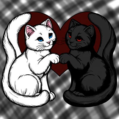 two realistic cats making a heart with their tails