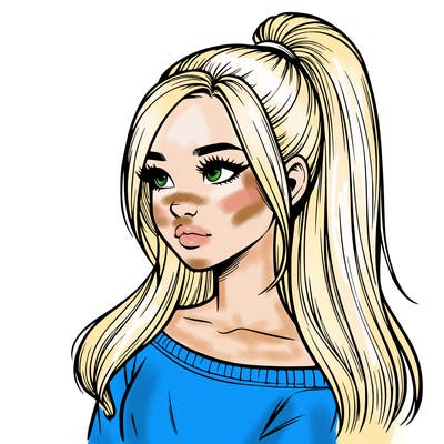 realistic girl with a high ponytail