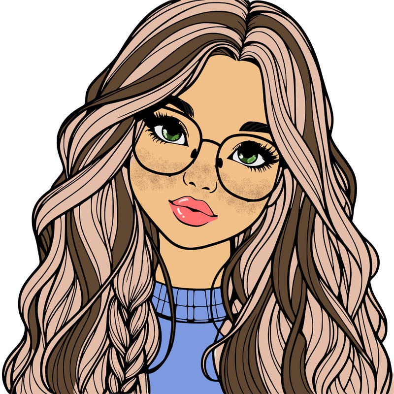 girl with long hair and freckles and glasses realistic