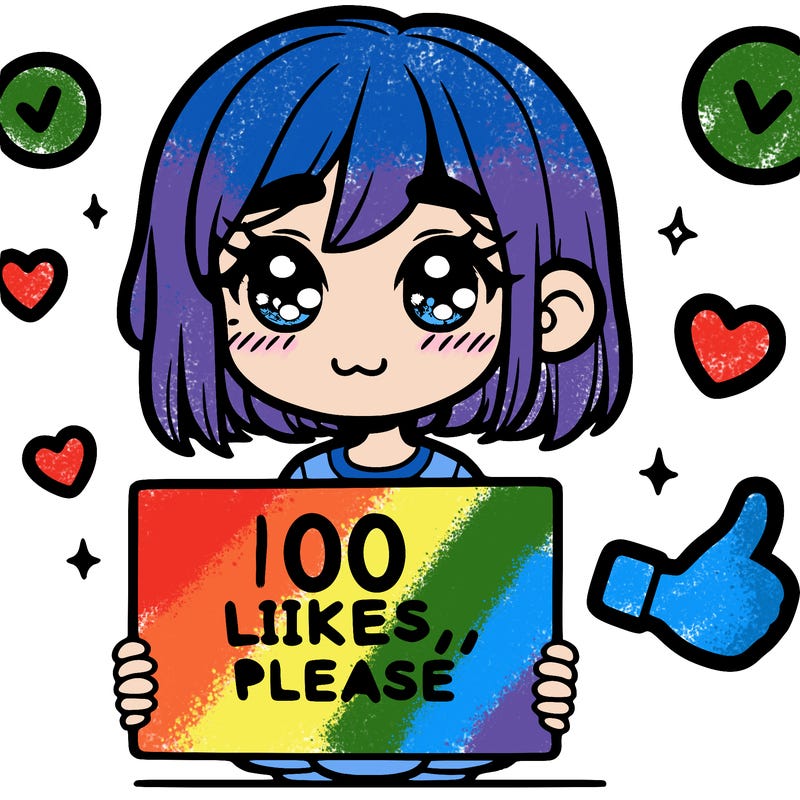 a girl with a sign saying 100 likes, please