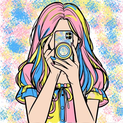 a realistic girl holding her phone taking pictures