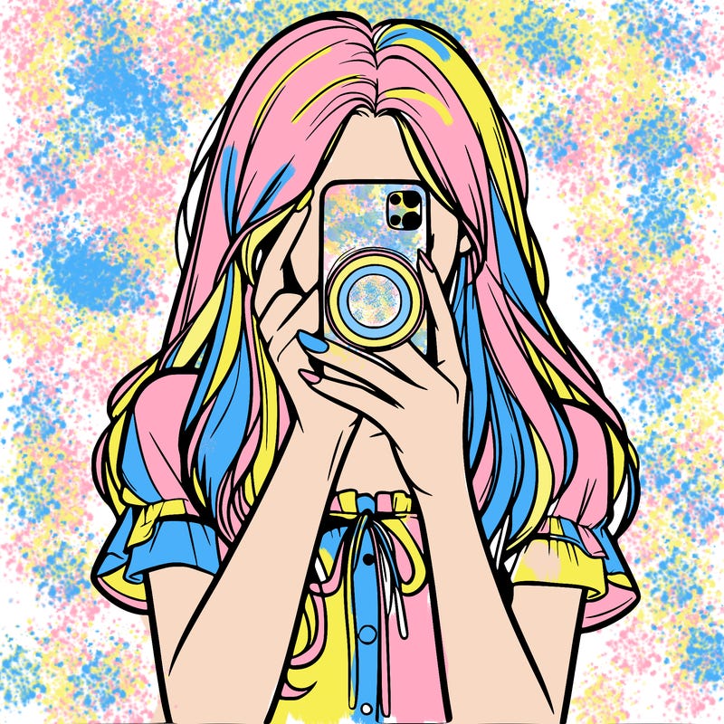 a realistic girl holding her phone taking pictures
