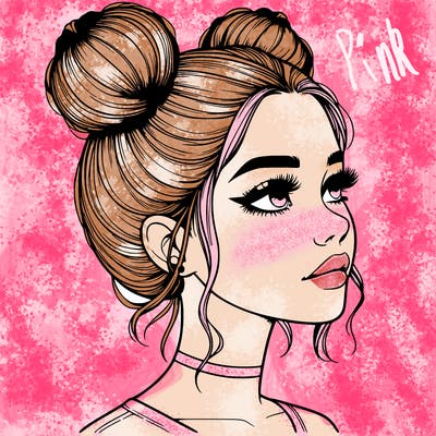 realistic girl with buns on the top of her head