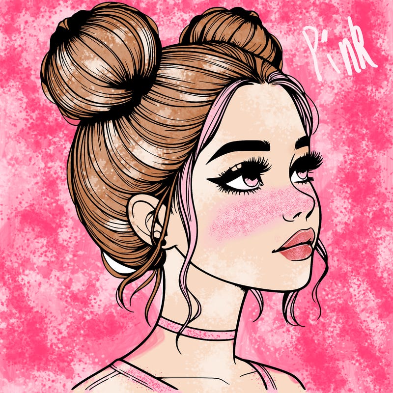 realistic girl with buns on the top of her head