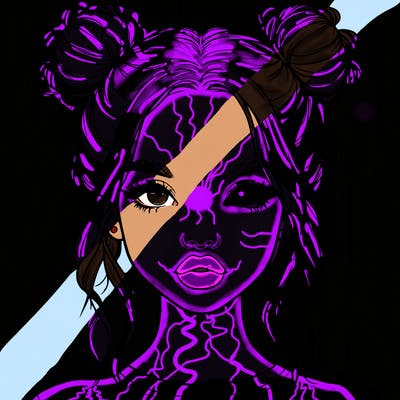 realistic girl with two buns in hair and lips