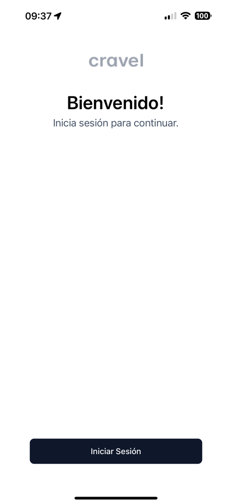 Cravel Restaurant - Pantalla de bienvenida de la aplicación Cravel Restaurante en español con un botón de inicio de sesión
