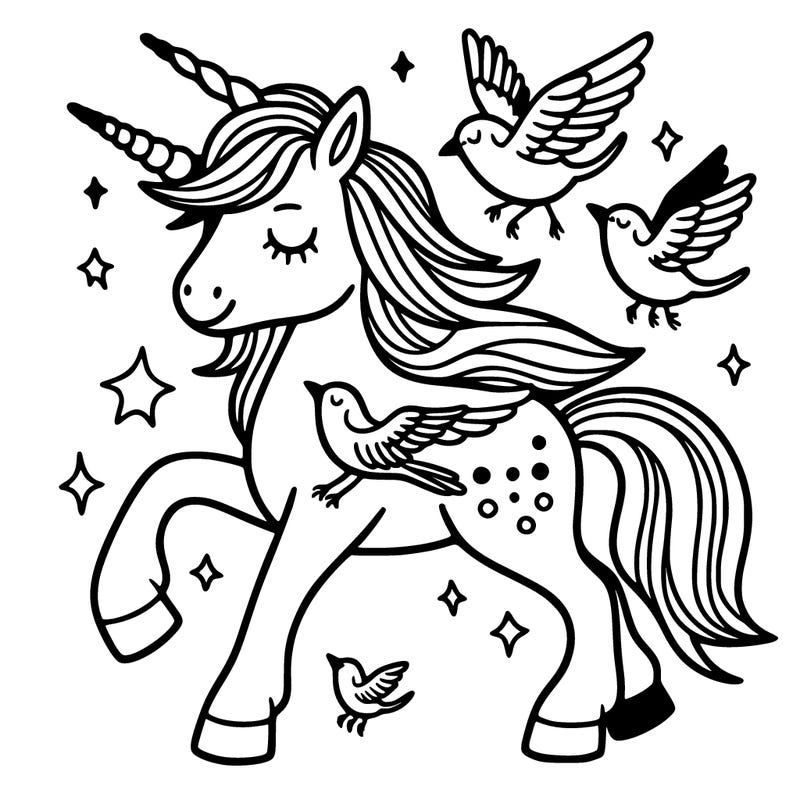 a unicorn with birds on its back