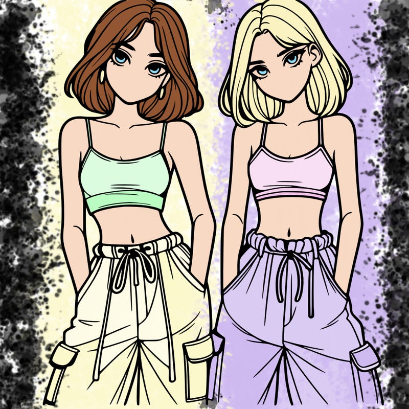 two girls with crop top with baggy pants