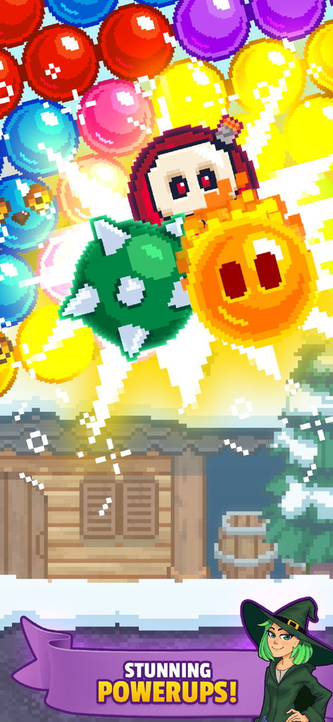 Witch Game - Bubble Pop Origin - Captura de pantalla del juego Witch Game Bubble Pop Origin con impresionantes potenciadores de pixel art y un personaje
