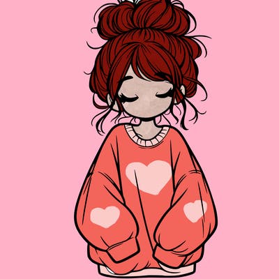 girl with baggy sweatshirt and messy bun
