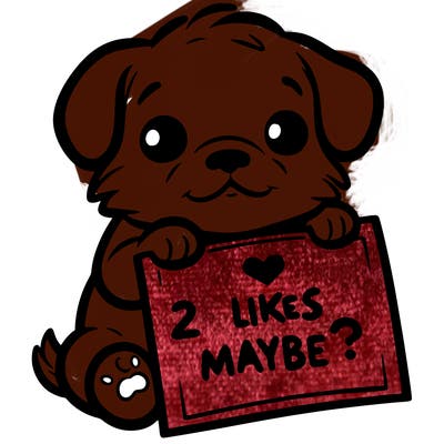 a puppy holding a sign that says 2 likes maybe?
