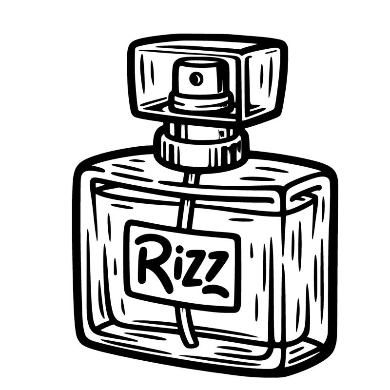 perfume bottle with the word rizz on it