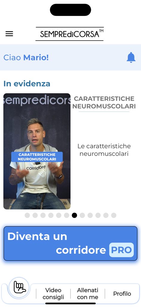 SempreDiCorsa - SempreDiCorsa app interface featuring a video tutorial by running coach Lorenzo Lotti