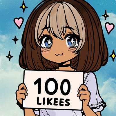 anima girl holding a 100 likes sign in her hand