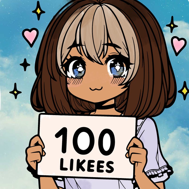 anima girl holding a 100 likes sign in her hand