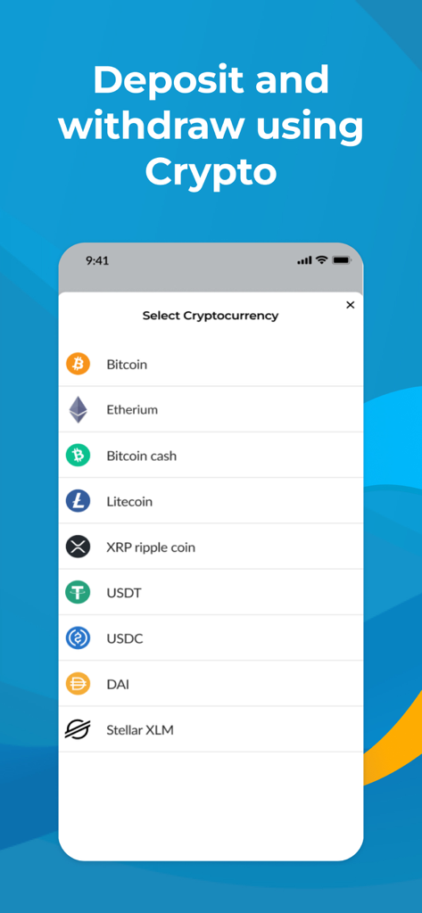 Interfaz de la aplicación MiFinity mostrando opciones de depósito y retiro de criptomonedas, incluyendo Bitcoin y Ethereum