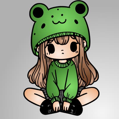 a girl wearing a frog hat and some frog socks