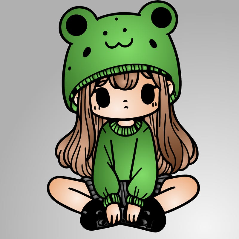 a girl wearing a frog hat and some frog socks