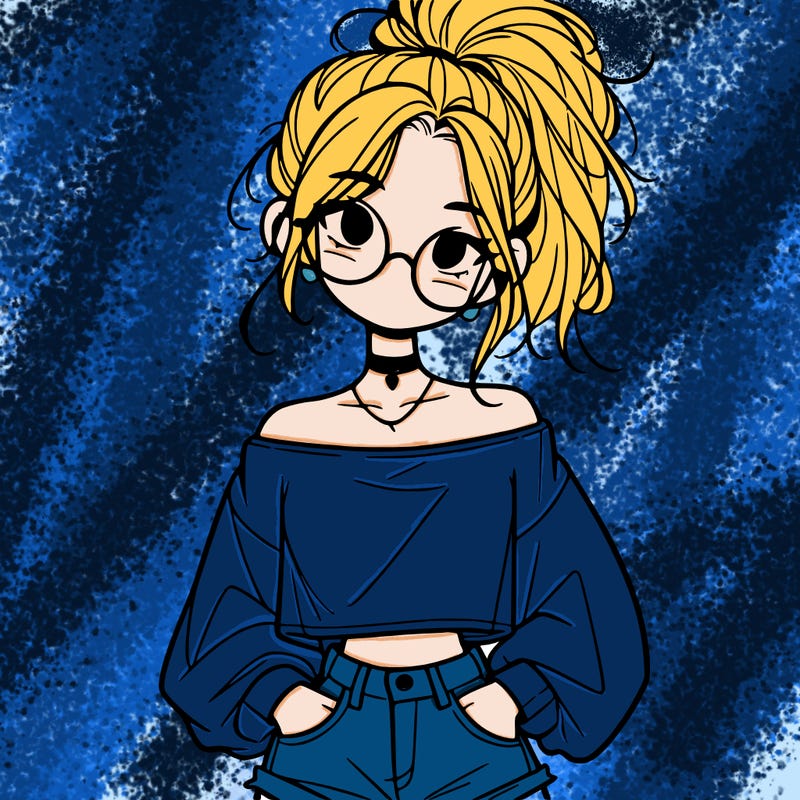 girl with a messy ponytail glasses a baggy crop top and jean shorts