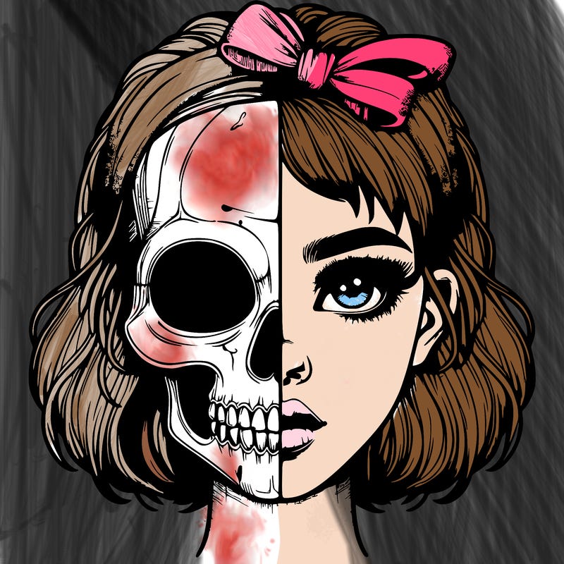 realistic girl with half skull mask