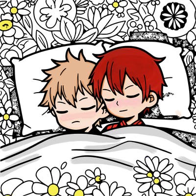 2 manga boys hugging in bed