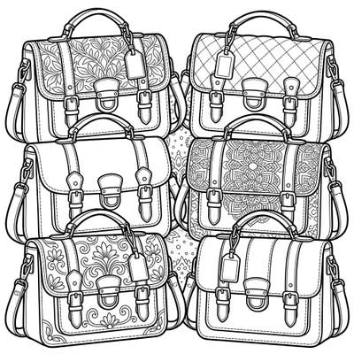 Discover a sophisticated collection of satchel bags waiting for your creative touch. This detailed coloring page, perfect for seniors, offers a delightful way to relax and engage with elegant fashion designs.