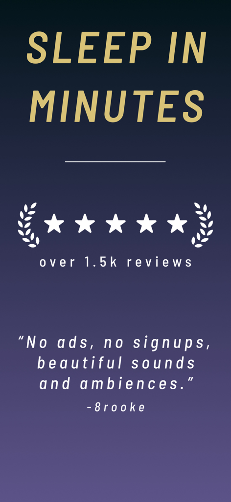 Una calificación de cinco estrellas y una reseña de usuario para la aplicación ASMR DJ que destaca sus sonidos de alta calidad para dormir y su experiencia sin publicidad