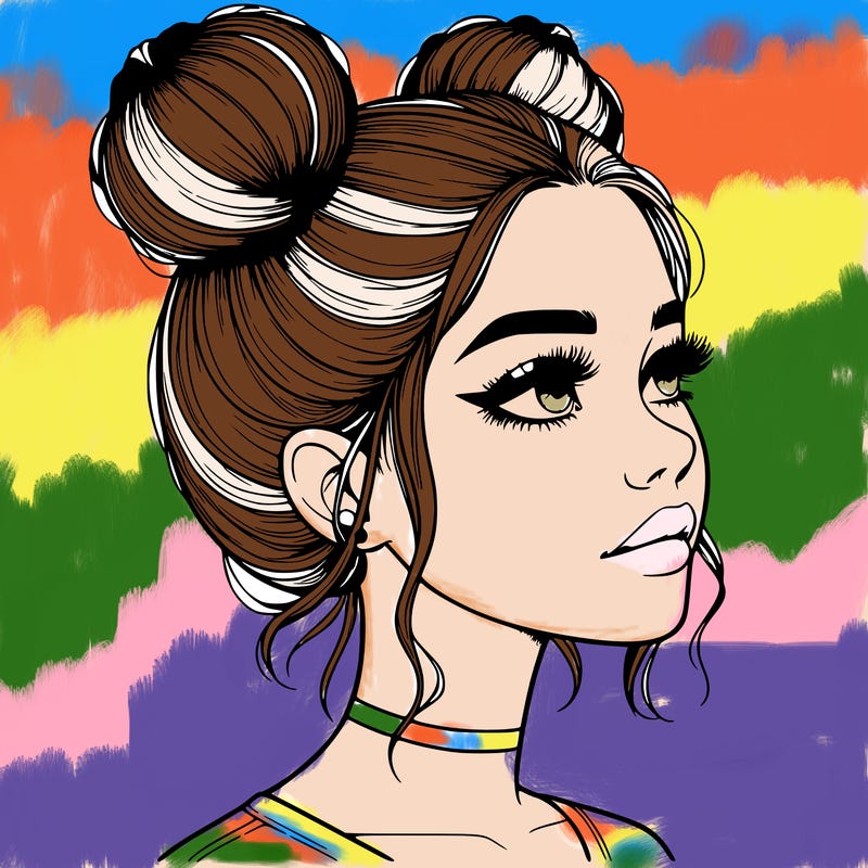 realistic girl with buns on the top of her head