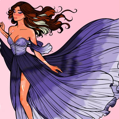 realistic woman in dress flowing the the wind