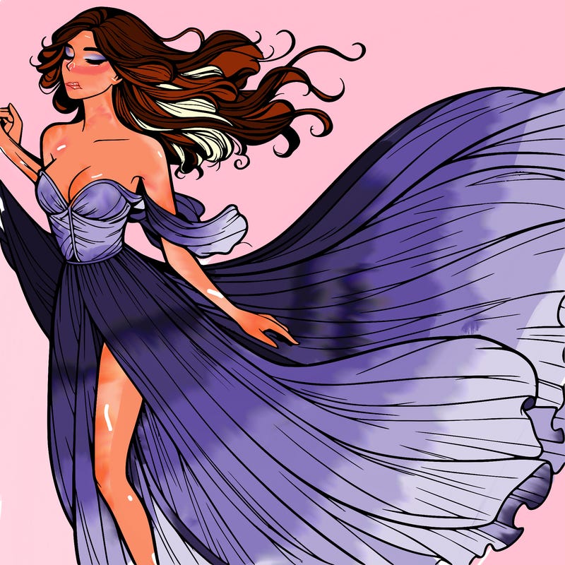 realistic woman in dress flowing the the wind