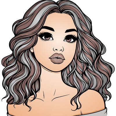 realistic girl with wavy hair and lips
