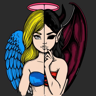 realistic angel half demon