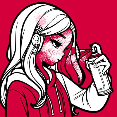 a realistic girl spray painting