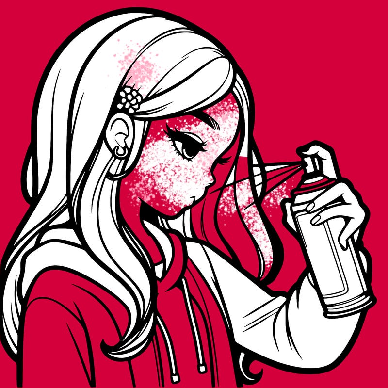 a realistic girl spray painting
