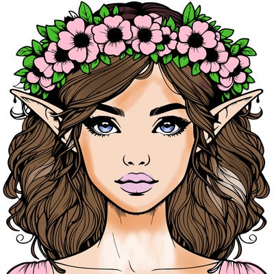 realistic female elf with flower crown