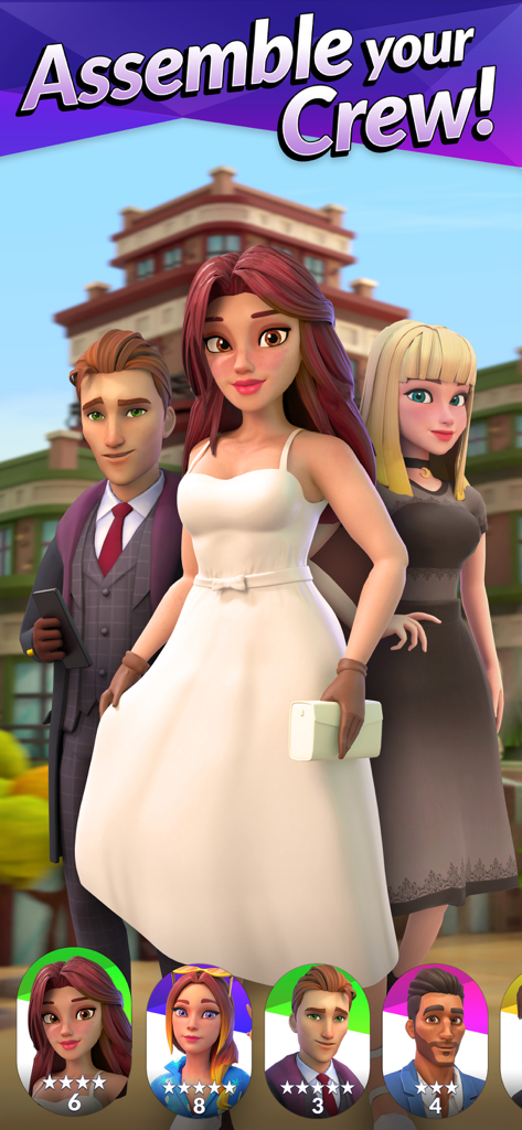 Bildschirm zum Zusammenstellen der Crew mit stilvollen Charakteren im Single City Social Life Sim