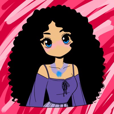 a black anime girl with long afro hair