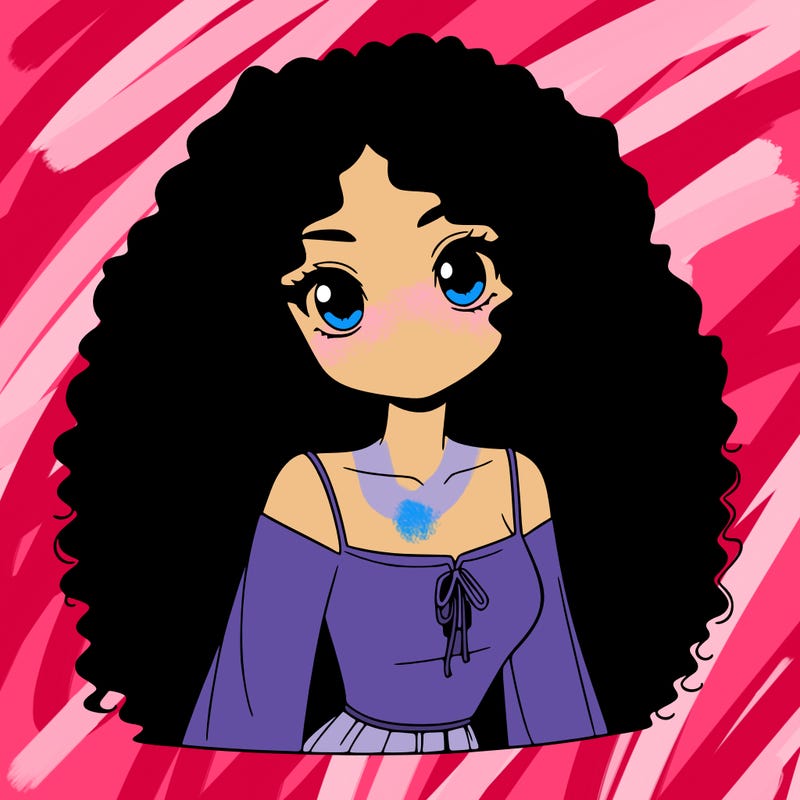 a black anime girl with long afro hair