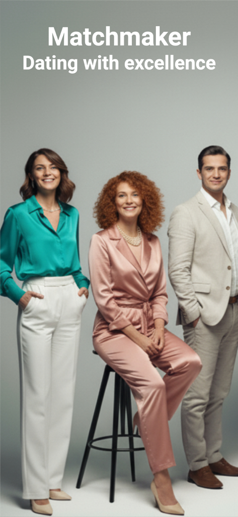 Three well-dressed professionals representing high-quality dating matches