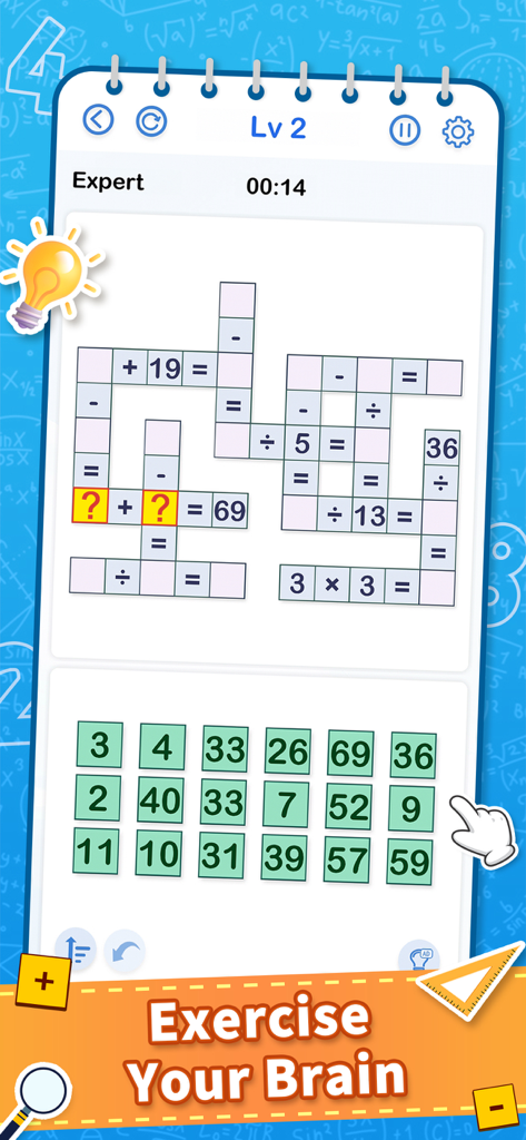 Cross Math - Math Game - Expert level arithmetic crossword puzzle in the Cross Math mobile game