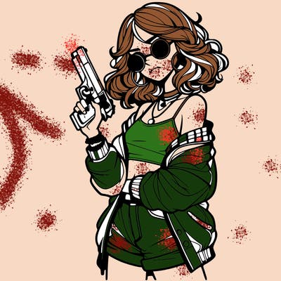 stylish teenage girl with gun